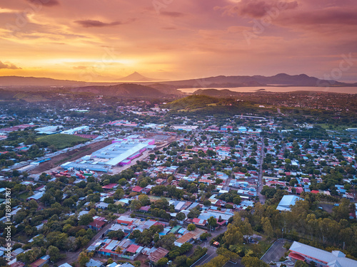 Orange color dusk in Managua city