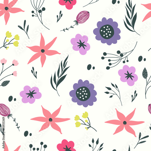 Seamless pattern with pastel flowers.