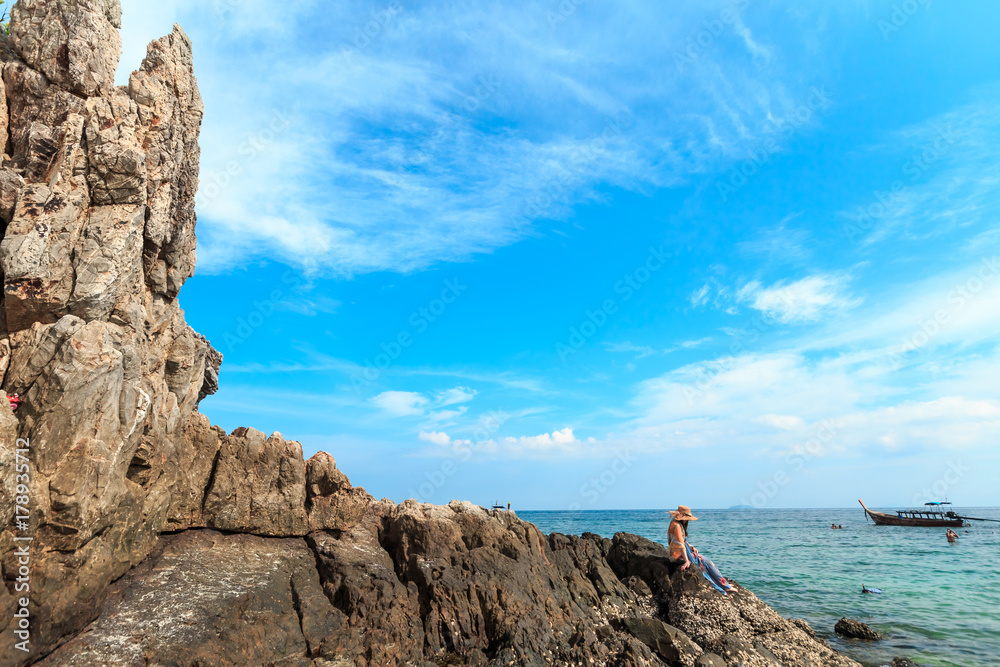 Kai island, Phuket, Thailand. Small tropical island with white sandy beach and blue transparent water of Andaman sea. Kai island, Phuket, Thailand. Small tropical island with white sandy beach and blue transparent water of Andaman sea.