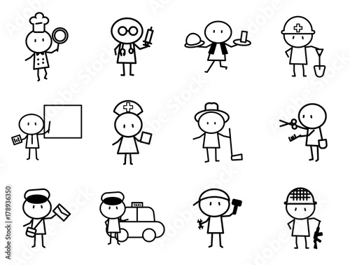 Set of Cartoon simple line character in variety careers with idea concept for vector graphic design © gjeerawut