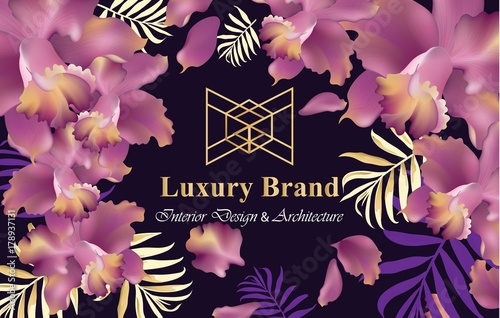 Luxury card with orchid flowers Vector. Beautiful illustration for brand book...