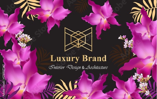 Luxury card with orchid flowers Vector. Beautiful illustration for brand book...