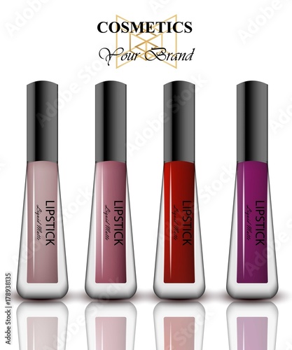 Colorful Realistick lipgloss package in gold. Vector detailed cosmetics product set collections