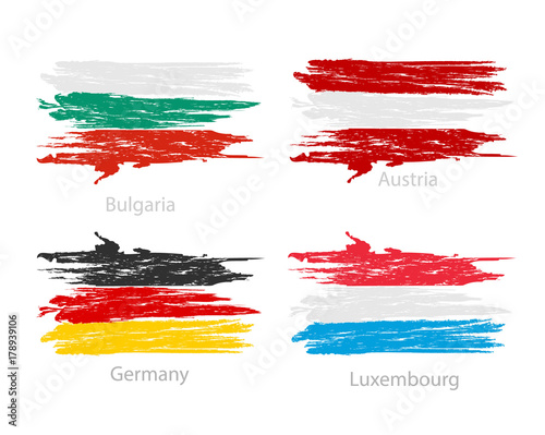 Set of smear painted flags of different countries