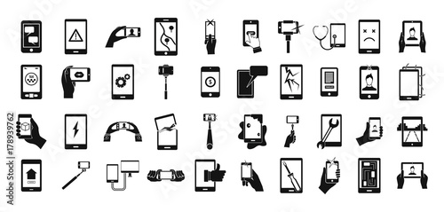 Smartphone icon set, simple style