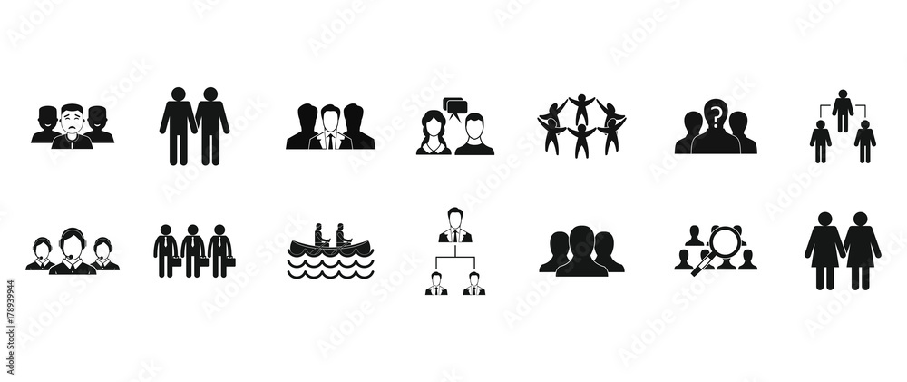 Obraz premium People group icon set, simple style
