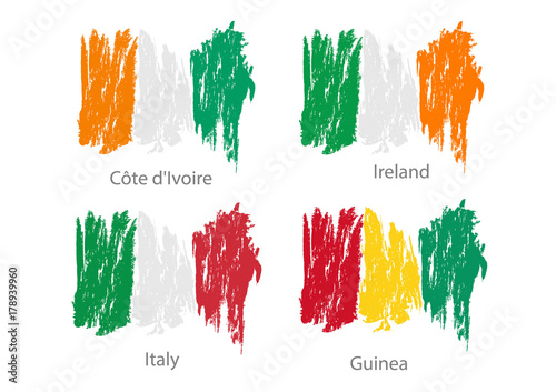 Set of smear painted flags of different countries