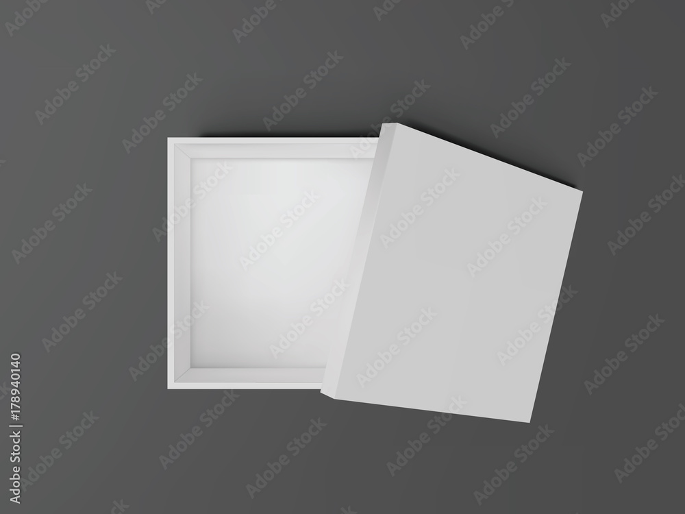 White open empty squares cardboard box isolated on transparent background top view. Mockup template for design products, package, branding, advertising. Vector illustration. White open empty squares cardboard box isolated on transparent background top view. Mockup template for design products, package, branding, advertising. Vector illustration.