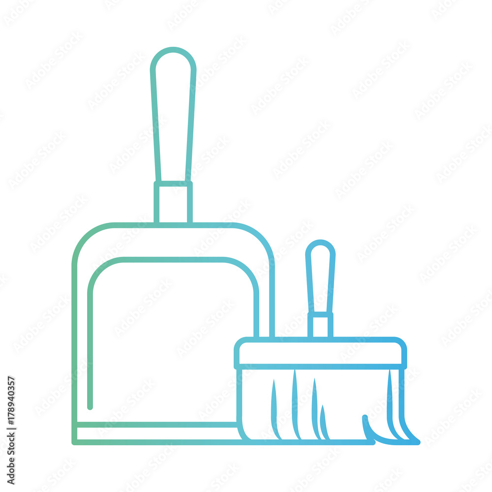dustpan and hand broom in degraded green to blue color contour dustpan and hand broom in degraded green to blue color contour