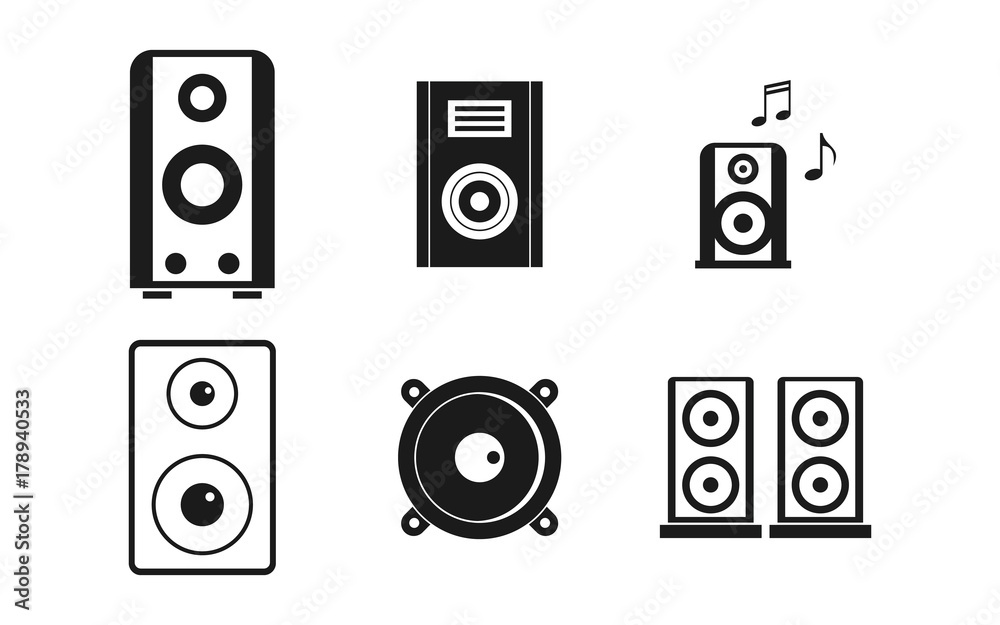 Speaker icon set, simple style Speaker icon set, simple style
