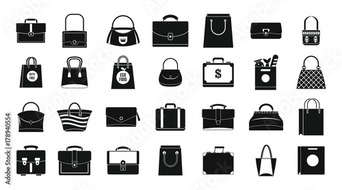 Handbag icon set, simple style