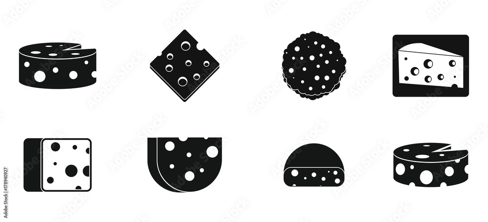 Cheese icon set, simple style Cheese icon set, simple style
