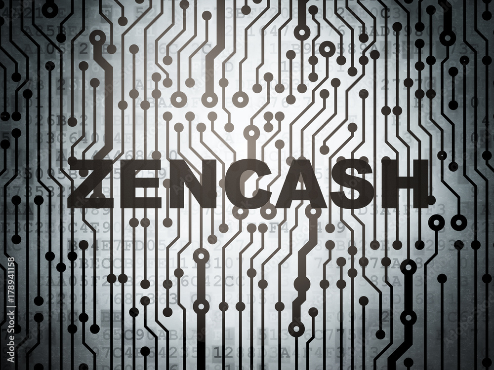 Cryptocurrency concept: circuit board with word Zencash, 3D rendering Cryptocurrency concept: circuit board with word Zencash, 3D rendering