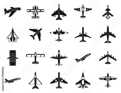 Plane icon set, simple style