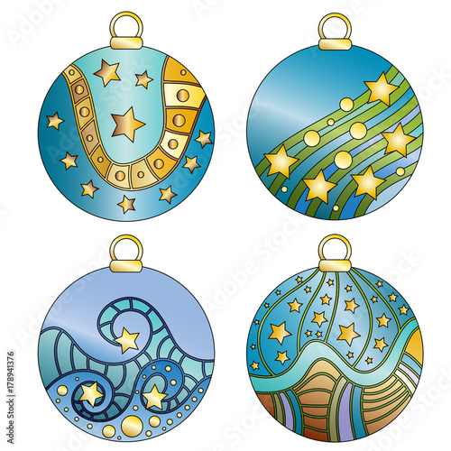 Colorful doodle style Christmas baubles