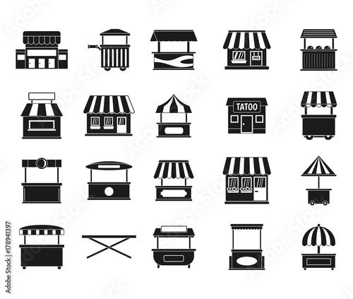 Street shop icon set, simple style