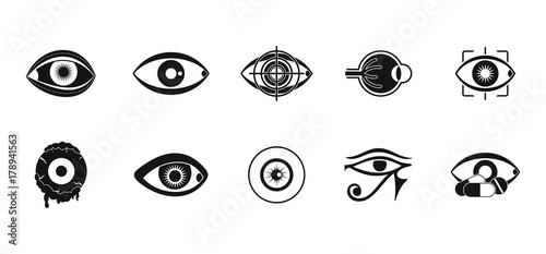 Eyes icon set, simple style
