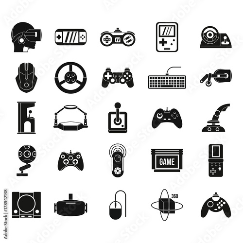 Game console icon set, simple style