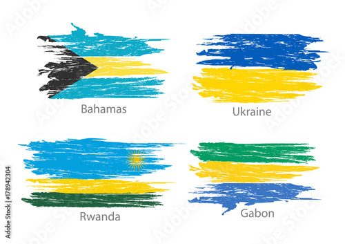 Set of smear painted flags of different countries