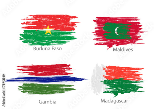 Set of smear painted flags of different countries