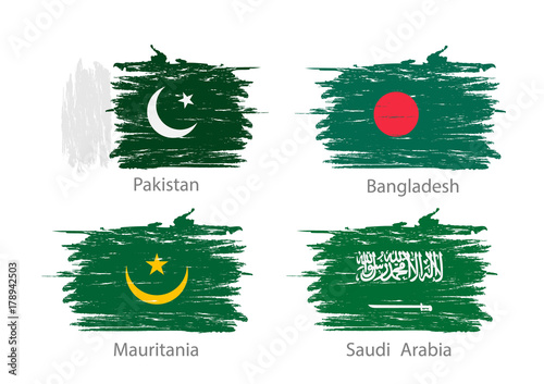 Set of smear painted flags of different countries
