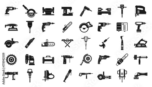 Electric tools icon set, simple style