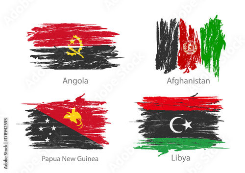Set of smear painted flags of different countries