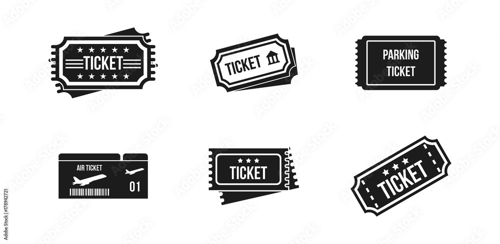 Ticket icon set, simple style