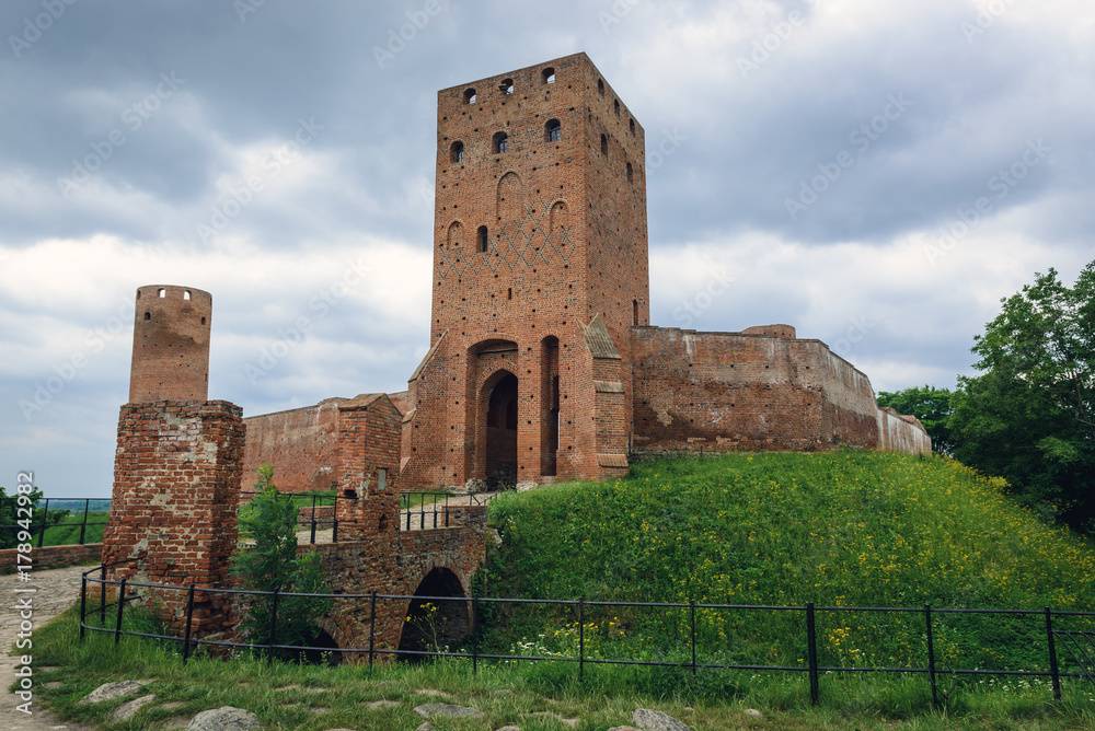 Front view of castle ruins in Czersk, Masovia region in Poland