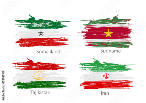 Set of smear painted flags of different countries