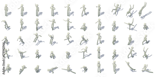 Stick man figures icons set  isometric style