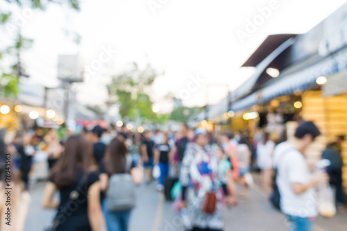 Fotografie Blurred people shopping on weekend downtown JJ market street outdoor Chatuchak