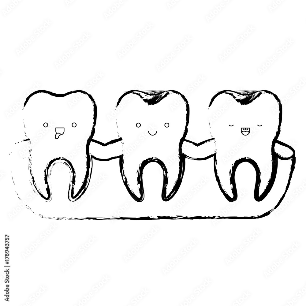 teeth kawaii expression with root of the tooth at sight in monochrome blurred silhouette teeth kawaii expression with root of the tooth at sight in monochrome blurred silhouette