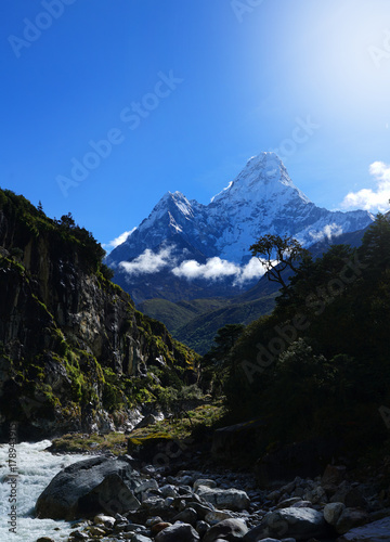 Ama Dablam 6,812 Metres Mountain,View from Imja Khola River, Everest Base Camp Trek From Tengboche to Dingboche , Nepal