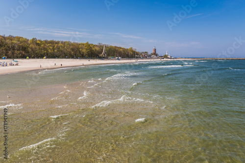 Baltic seashore seen from pier in Kolobrzeg, Poland photo