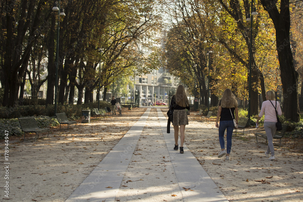 the park Sempione in Milan in a sunny autumn day