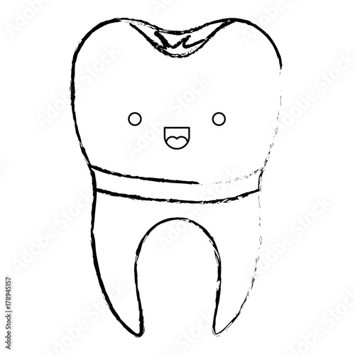 implant kawaii tooth with root in monochrome blurred silhouette