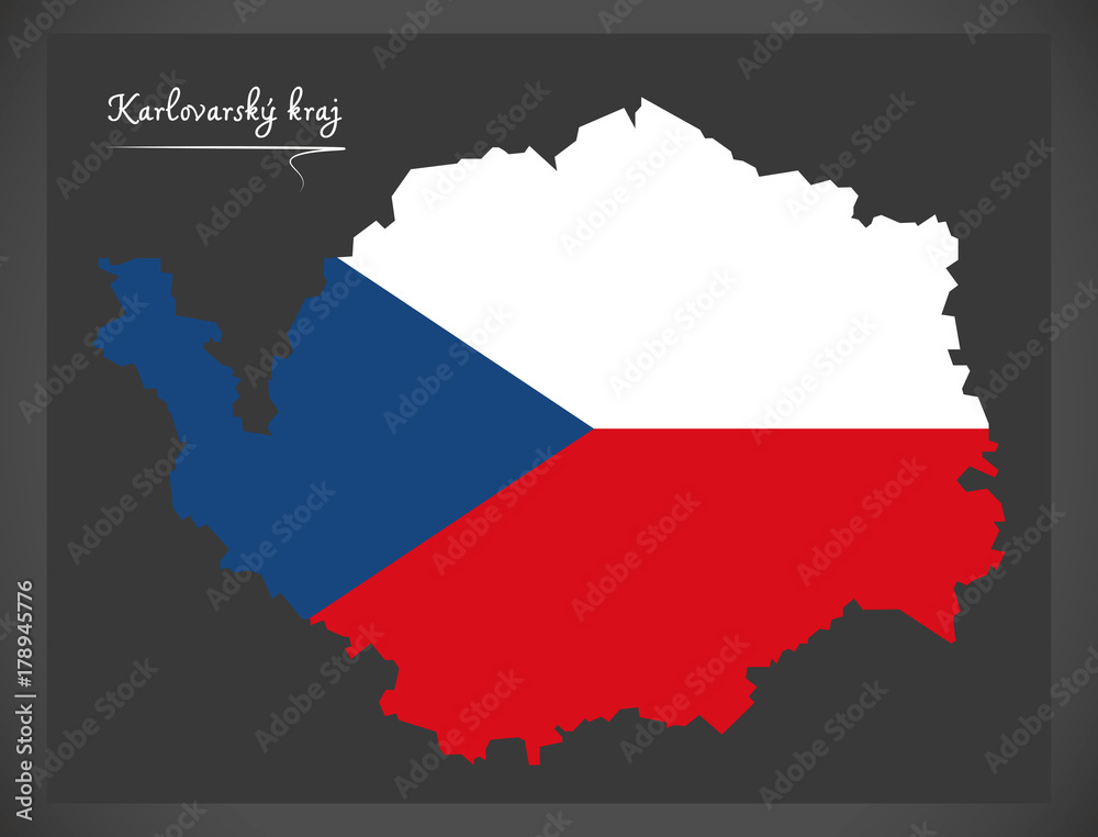 Karlovarsky kraj map of the Czech Republic with national flag illustration