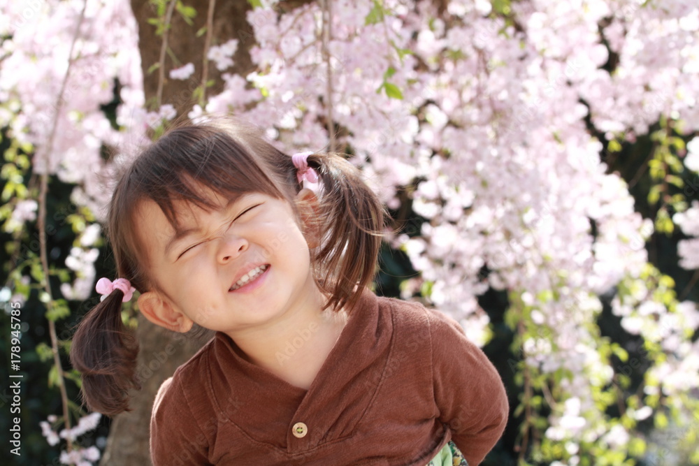 幼児(2歳児)と桜 幼児(2歳児)と桜