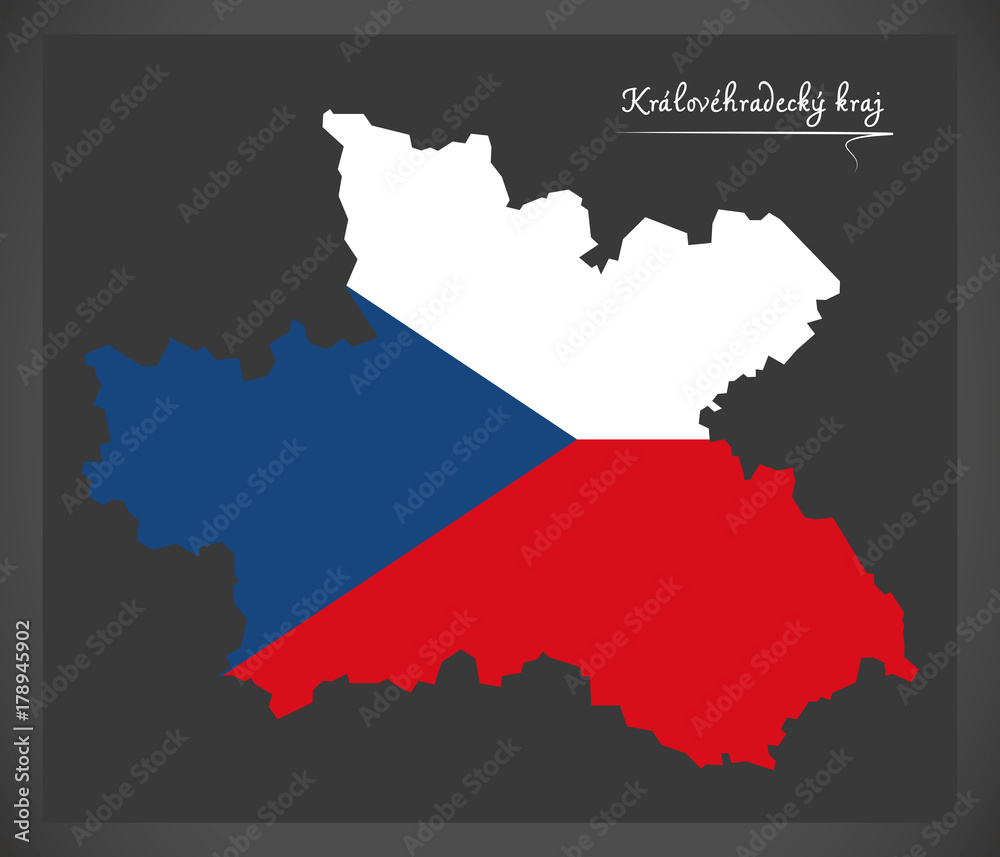 Obraz premium Kralovehradecky kraj map of the Czech Republic with national flag illustration