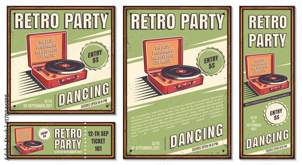Vintage banner, retro party.