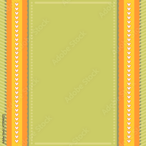 Green and orange background with hearts and stripes