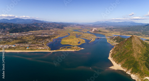 Fotografering Panorama of the mouth of the river from a bird's-eye view.