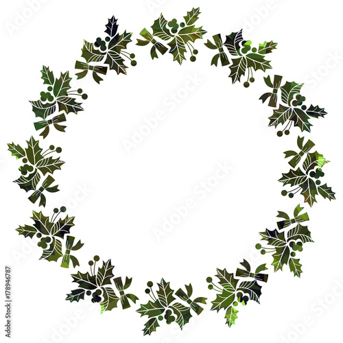 Round frame with holly berries silhouettes. 