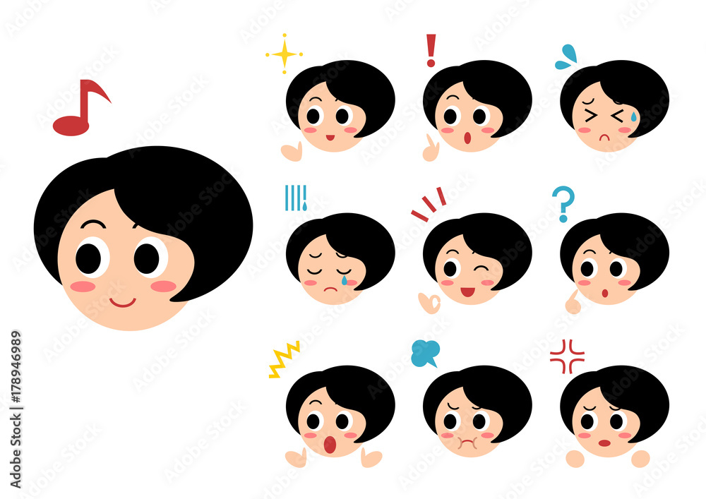 女性の顔の感情イラストセット Stock Vector Adobe Stock 女性の顔の感情イラストセット Stock Vector Adobe Stock