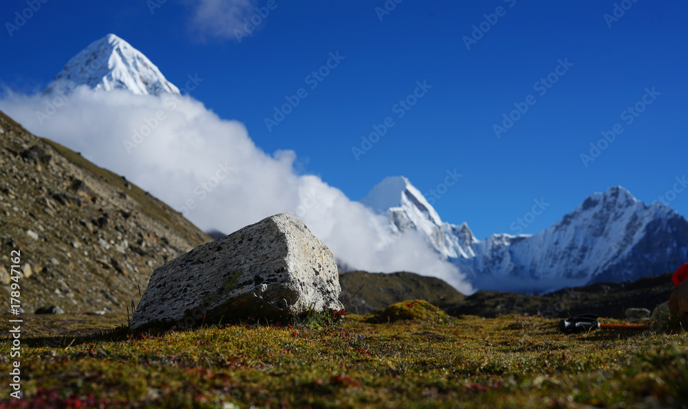 Big Stone In Front Of Pumori Mount, Everest Base Camp Trek, Nepal