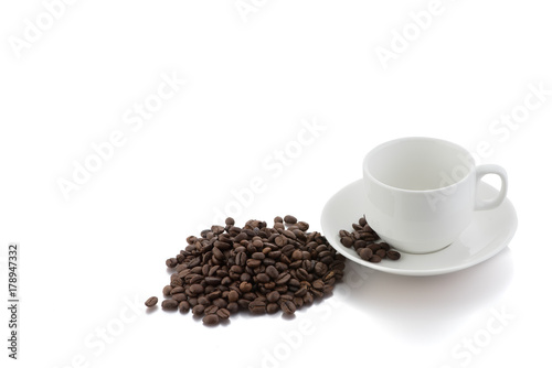 coffee cup and beans  isolated on  white background, Free from copy space.