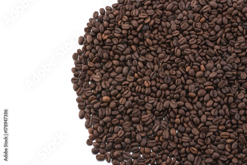 Roasted coffee beans isolated on white background Free from copy space.