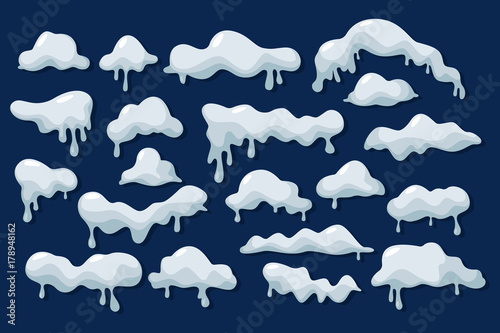 Set of isolated icy snow with dripping icicle