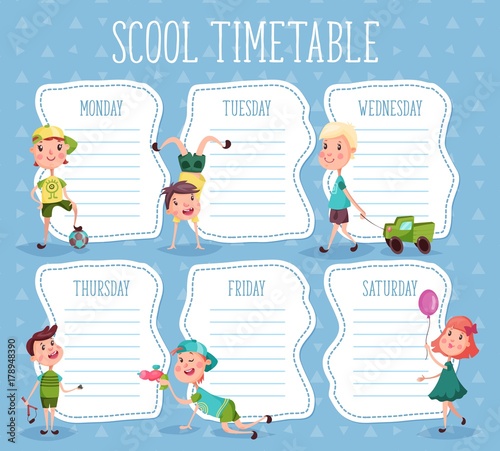 Education diary or school timetable for pupils